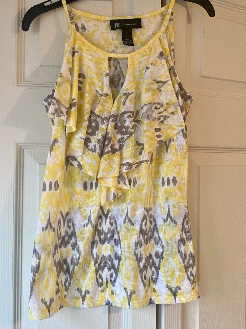 INC International Concepts Yellow & Gray Ruffle Sleeveless Top